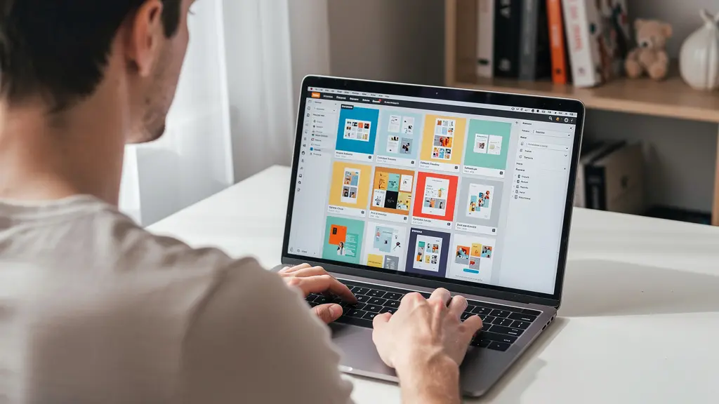 Personne utilisant une interface de commande d'imprimerie en ligne sur ordinateur portable
