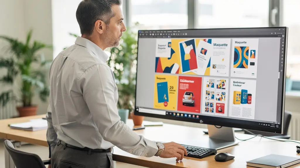 Professionnel consultant des maquettes de supports imprimés sur écran (imprimerie en ligne)